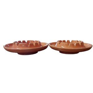 Lot of 2 2009 Haeger Made in USA Ceramic Pink Peach Ashtray Round Pedestal